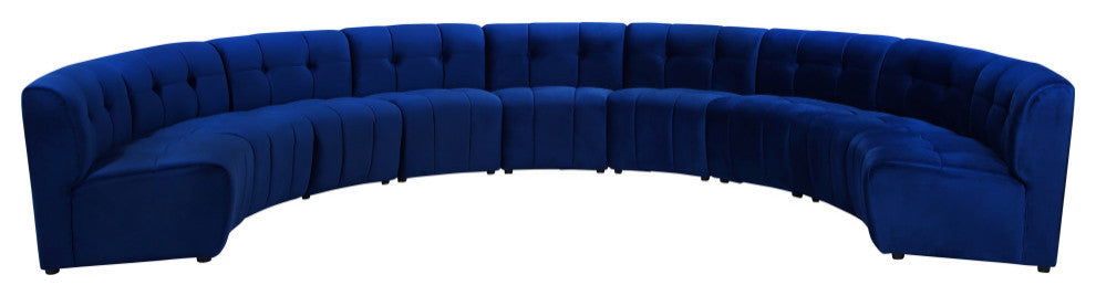 Limitless Velvet Upholstered 9-Piece Modular Sectional, Navy