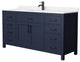 66"SGL Vanity Dark Blue, Carrara Cult. Marble Countertop, Sink, Black Trim