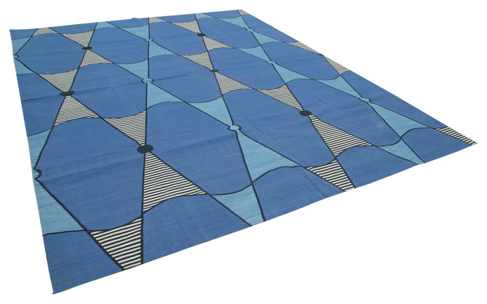 Rug N Carpet - Handmade Wool 9' 3'' x 11' 9'' Geometric Dhurrie Kilim Rug