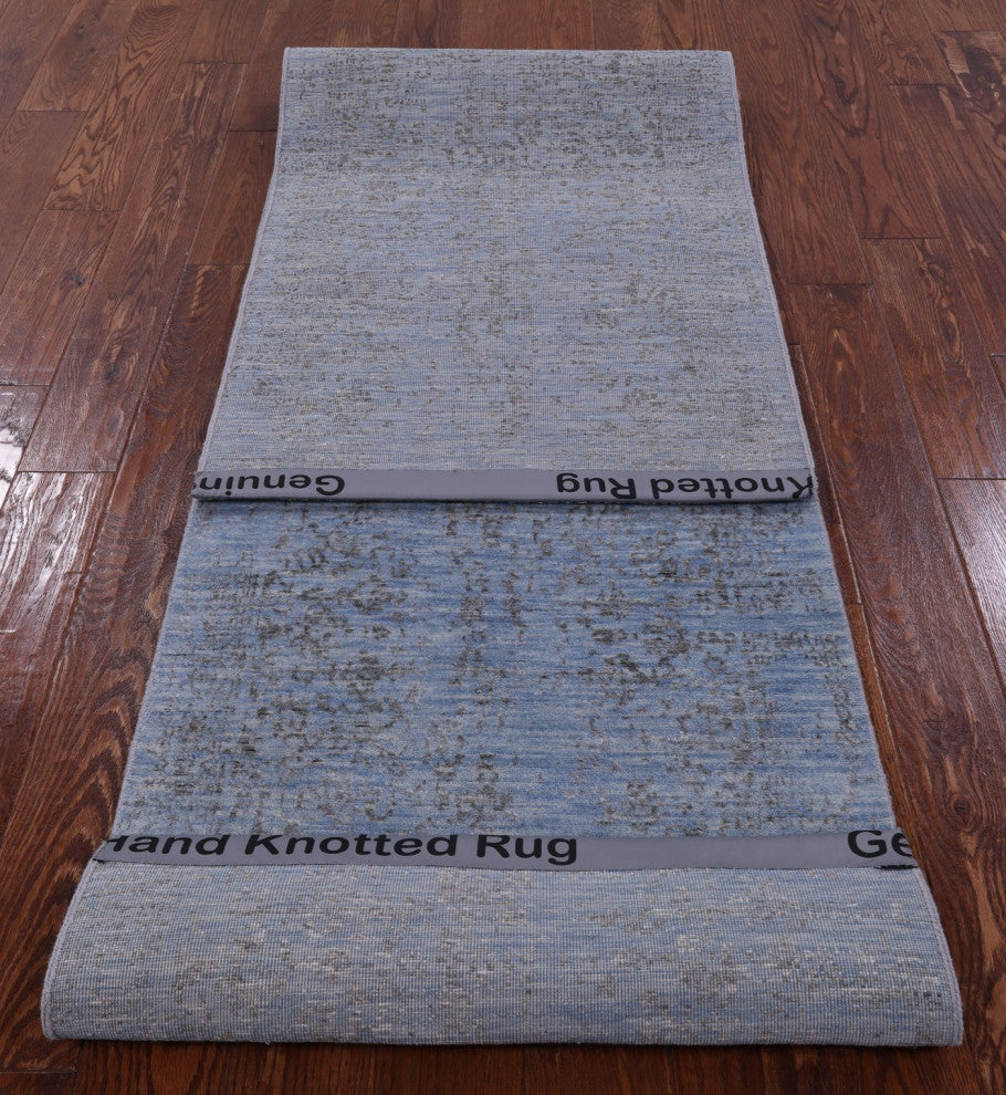2' 6" X 10' 1" Persian Hand-Knotted Wool and Silk Runner Rug Q6322