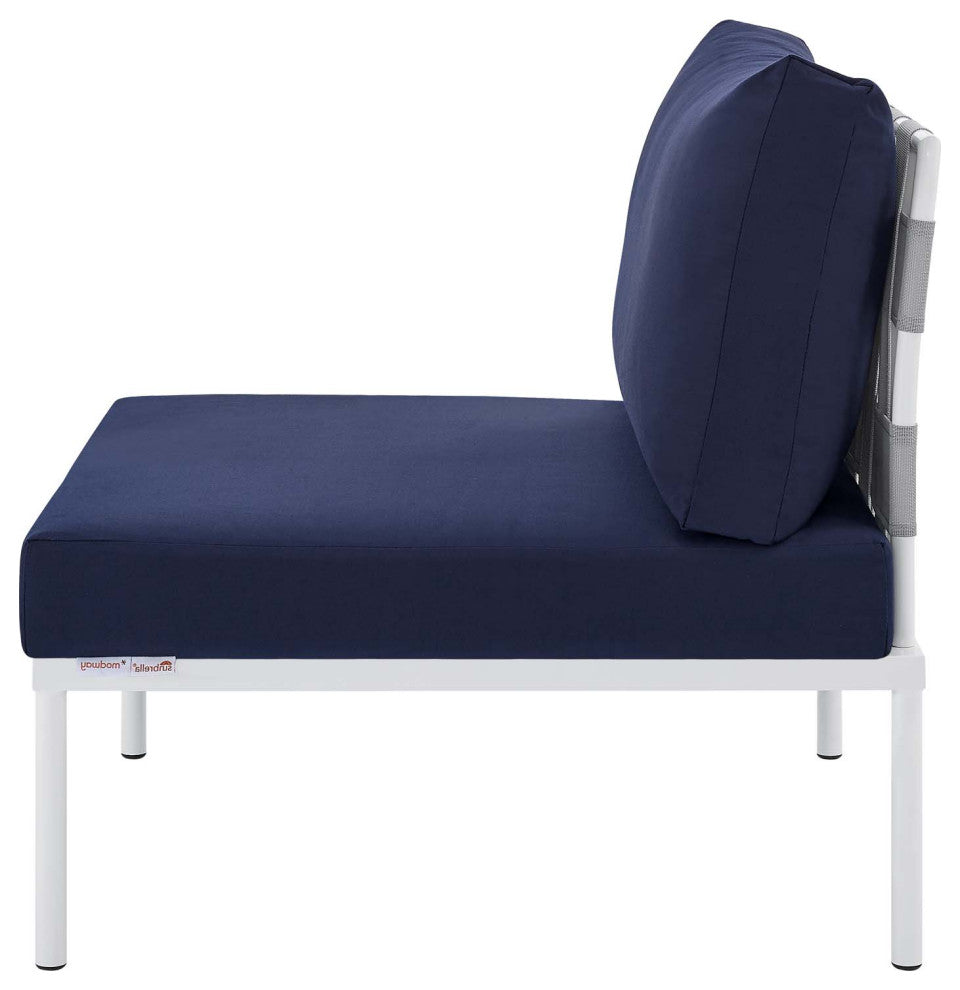 Side Dining Chair, Sunbrella, Aluminum, Metal, Gray Blue Navy, Outdoor