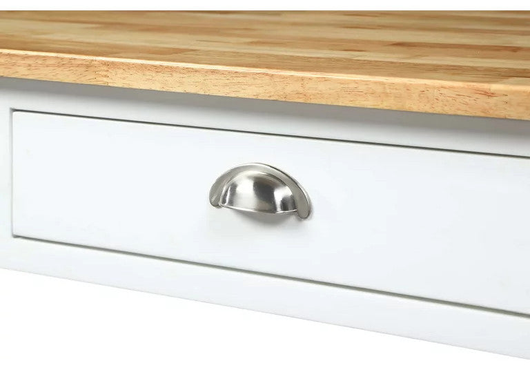 Classic Kitchen Cart, Butcher Block Top & Drawers With Curved Pulls, White