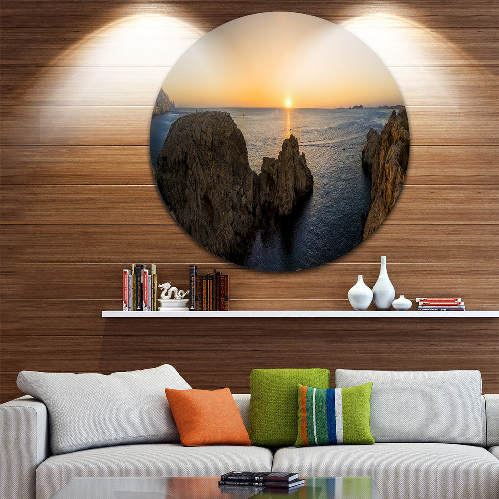 Ibiza Island Mediterranean Sunset, Landscape Round Wall Art, 11"