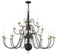 Livex Williamsburg 22 Light Black, Antique Brass Grande 3-Tier Foyer Chandelier