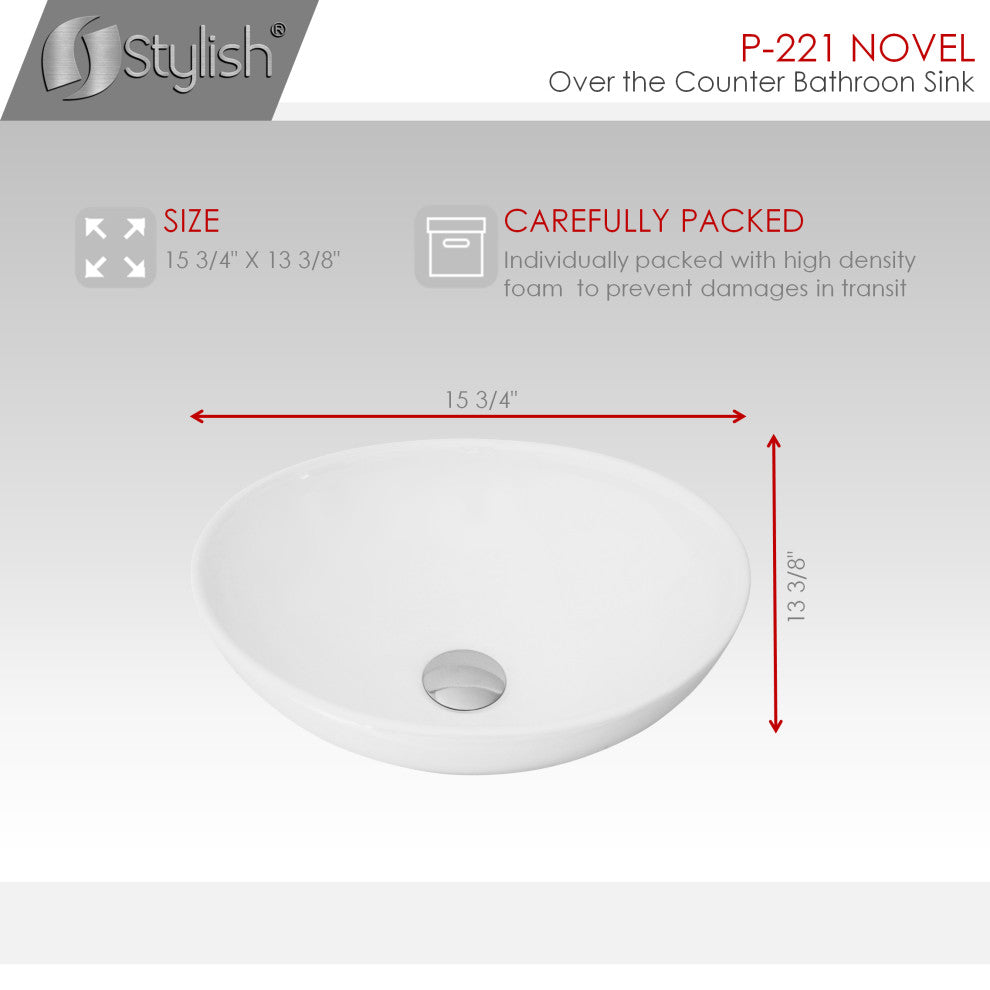 STYLISH 15" White Oval Ceramic Vessel Bathroom Sink
