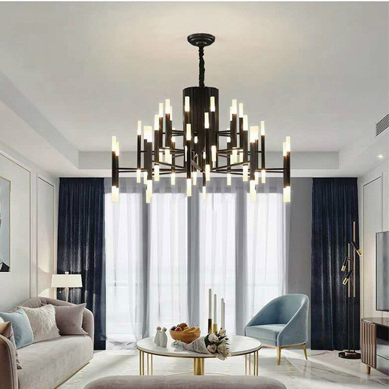 Zelbio | Gold/Black Postmodern LED Chandelier for Living Room, Black, 36 Lights - Dia102.1xh70.1cm / Dia40.2xh27.6"