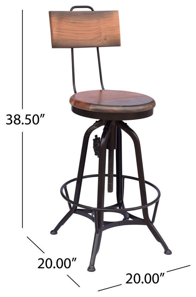 Christal Modern Industrial Acacia Wood Bar Stool