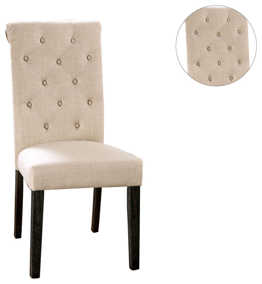 Set of 2 Dining Chairs, Antique Black and Ivory