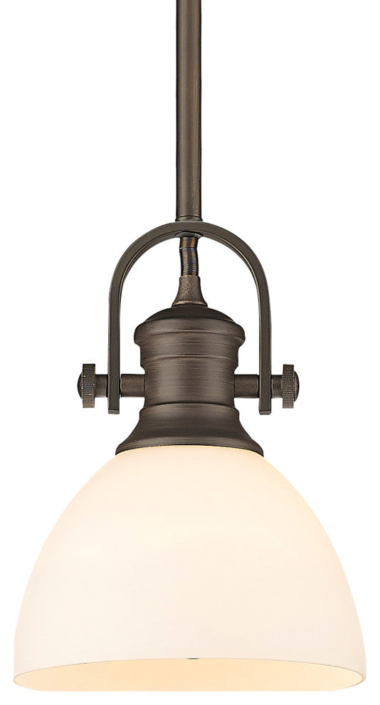Hines Mini Pendant, Rubbed Bronze, Opal Glass
