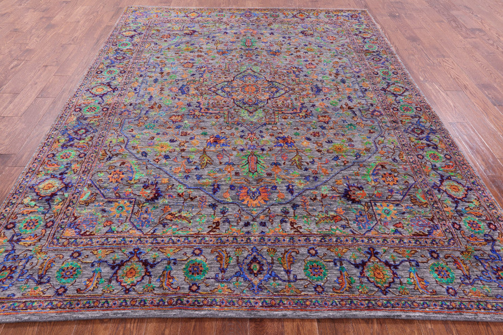 7' 11" X 10' 2" Wool & Silk Handmade Persian Heriz Serapi Rug - Q15575