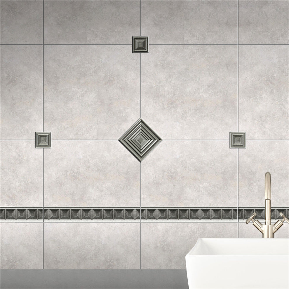 Focus 4"x4" Brushed Nickel Resin Decorative Insert Accent Piece Tile, Set of 4