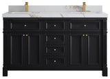 Paris 60" Double Sink Bathroom Vanity, Black 2" Calacatta Gold