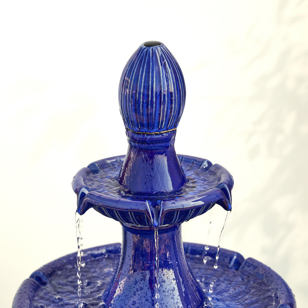 Cobalt Blue 3-Tier Ceramic Outdoor Fountain