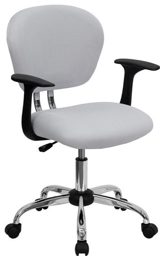 Mid-Back Mesh Swivel Task Chair with Chrome Base and Arms, White
