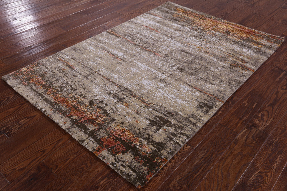 4' 0" X 6' 1" Wool and Silk Modern Handmade Rug Q7135