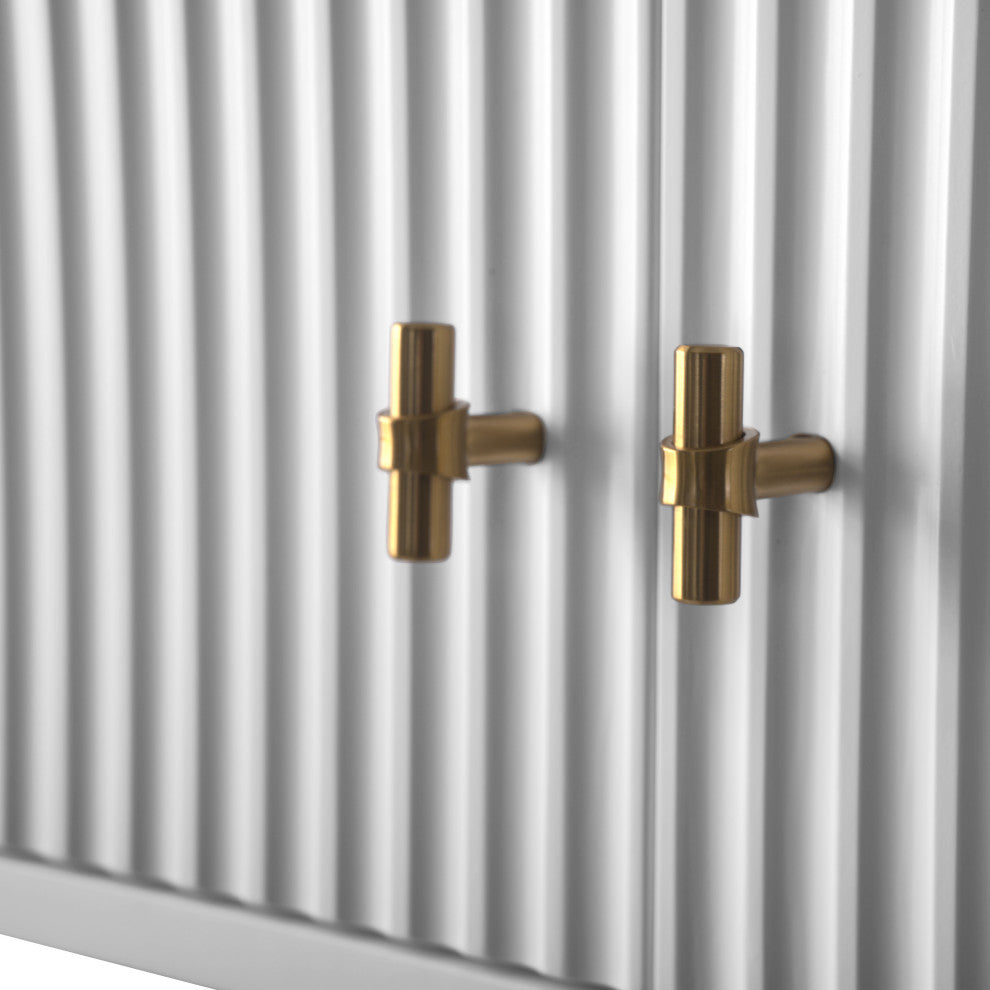 Vanity Art 24" Wall Mounted Bathroom Storage Cabinet, Linear White, Golden Brushed Handle