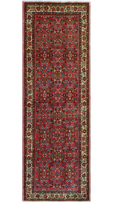Fine Vintage Distressed Yul Red/Ivory Runner, 3'6 x 10'3