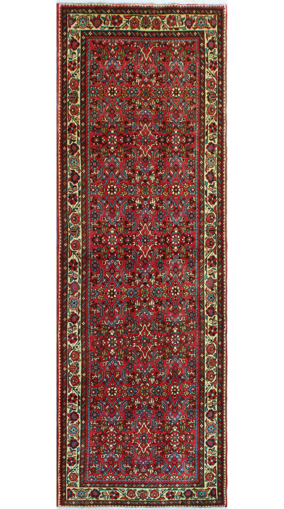 Fine Vintage Distressed Yul Red/Ivory Runner, 3'6 x 10'3