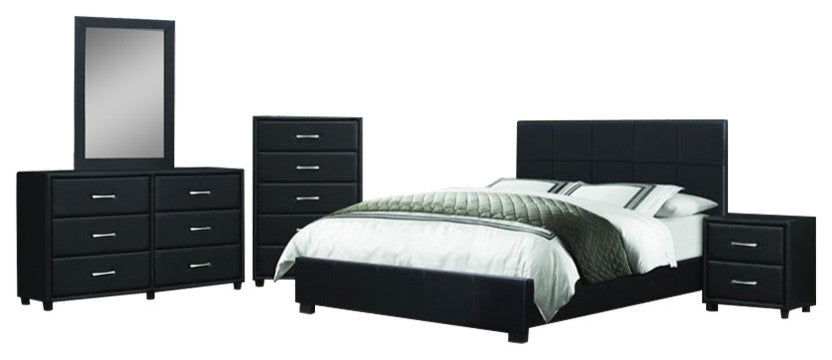 Homelegance Lorenzi 4-Piece Upholstered Platform Bedroom Set, Black Vinyl