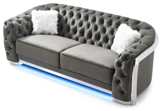 Sapphire Black Tufted Velvet Sofa With LED Lights, Gray