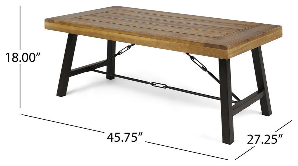 GDF Studio Easter Outdoor Acacia Wood Coffee Table, Teak Finish/Rustic Metal