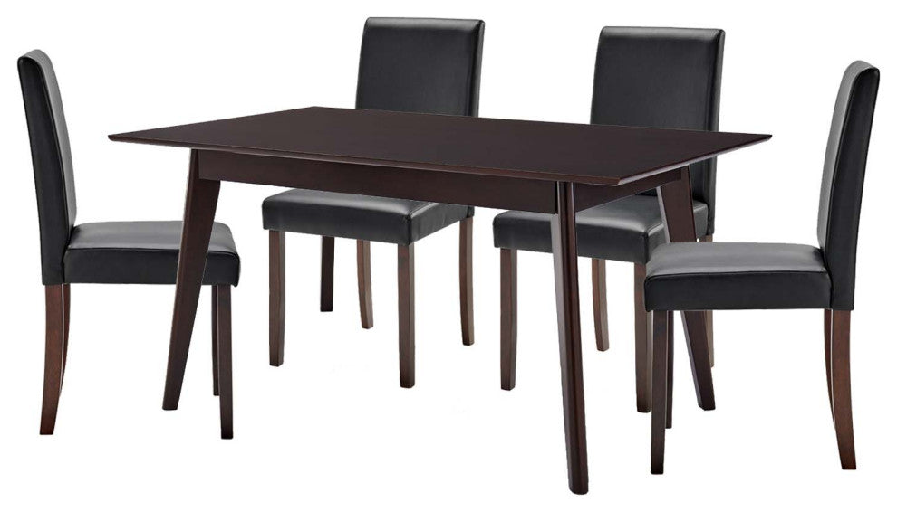 Side Dining Chair and Table Set, Faux Leather, Drak Brown Black, Modern, Bistro