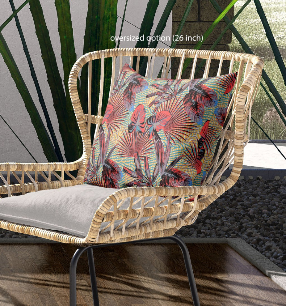 16" Red Yellow Tropical Indoor Outdoor Throw Pillow
