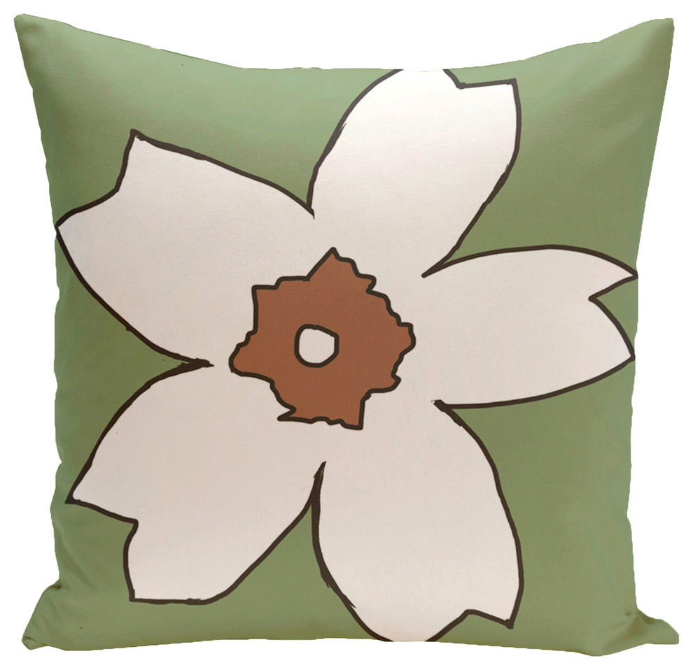 Polyester Pillow, Floral, Green, Brown, 20"x20"