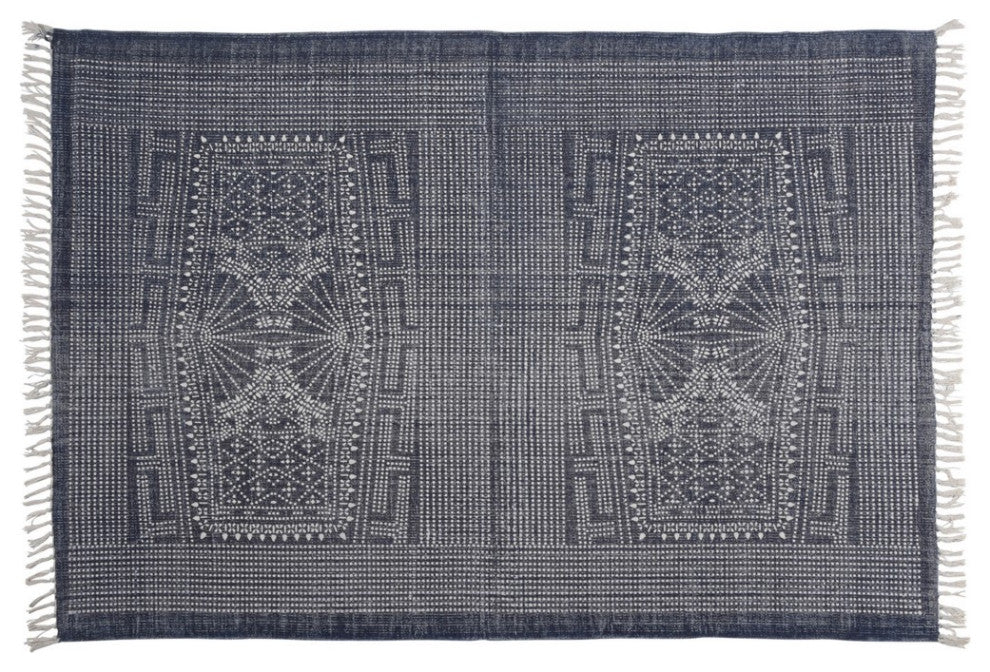 4" x 6" Blue and Ivory Batik Area Rug
