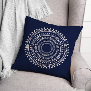 Centered Navy Boho Circle 20x20 Indoor/Outdoor Pillow