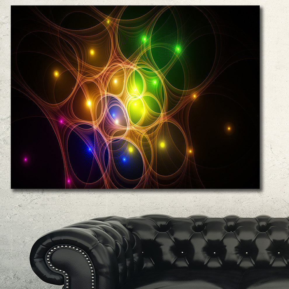 Yellow Fractal Space Circles, Oversized Abstract Canvas Art Print, 60x40
