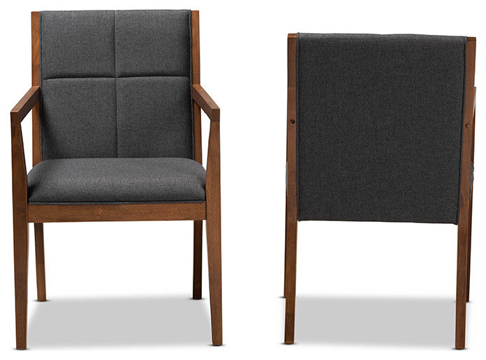 MCM Dark Grey Fabric Upholstered and Walnut Brown Wood Living Room Accent Chair