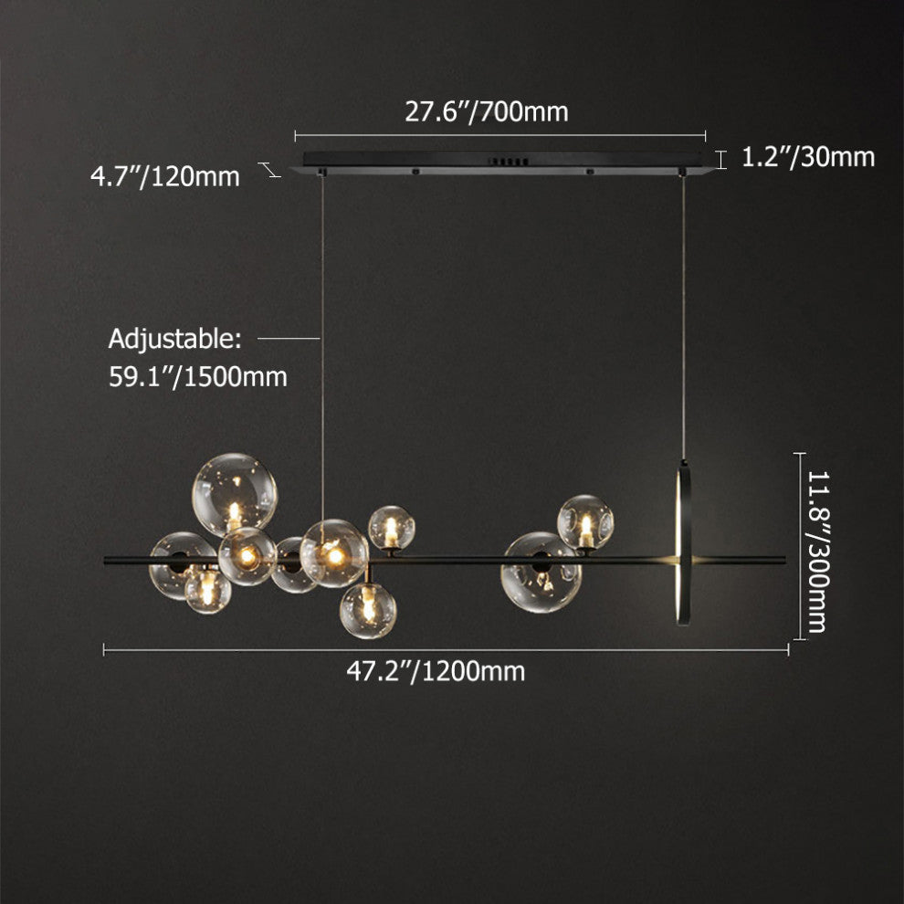 Bubi Modern Black Island Pendant Light for Kitchen 10-Light Globe Glass Shade