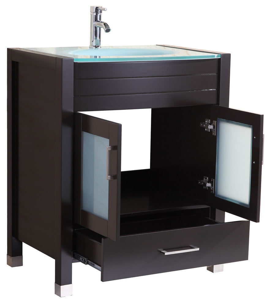 Style 3, 30"W Black Vanity Sink Base Cabinet, Mirror, LV3-30B