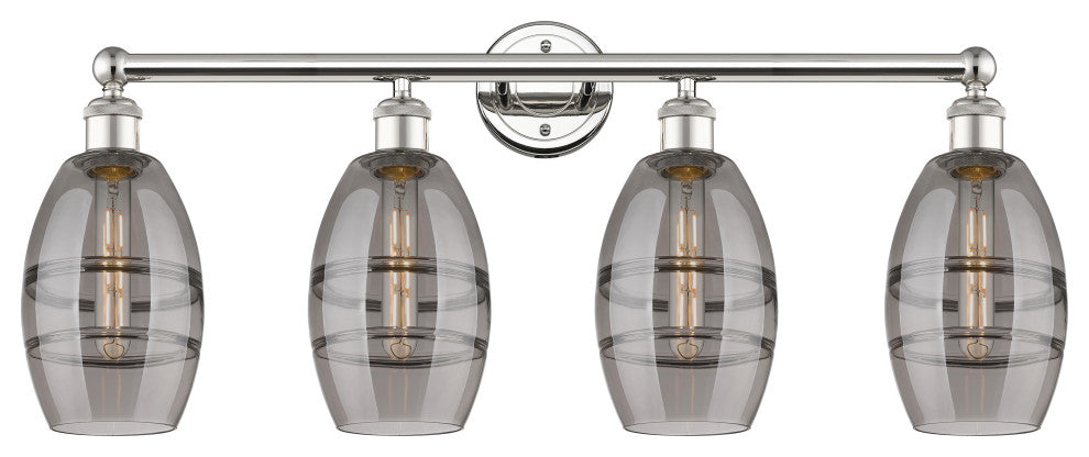 Edison-Vaz 4-Light 33" Bath Vanity Light, Polished Nickel, Light Smoke