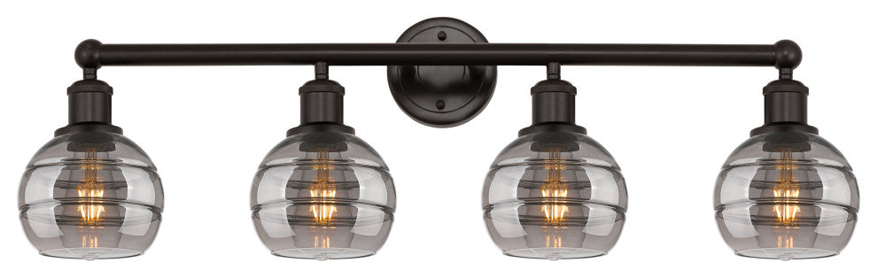 Edison-Rochester 4-Light 33" Bath Vanity Light, Oil Rubbed Bronze, Light Smoke
