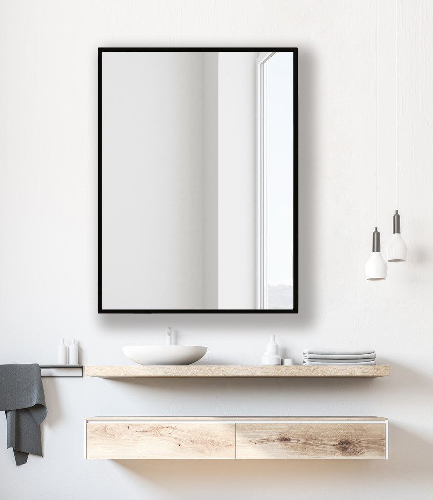 Black Aluminum Narrow Framed Mirror, 30x40