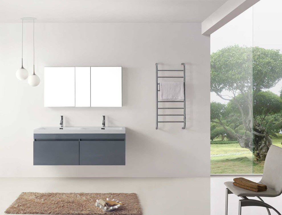 Virtu Zuri 55" Double Bathroom Vanity, Gloss White, Polished Chrome Faucet