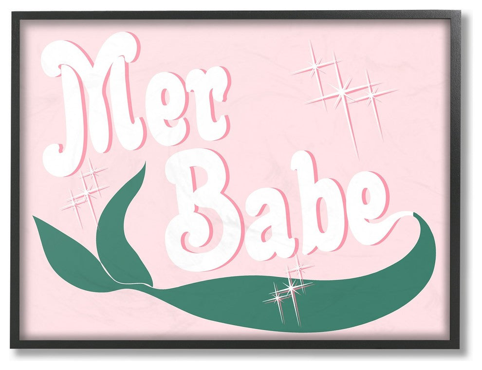 Pink & Green Shiny Mer Babe Mermaid Tail Oversized Framed Giclee Art, 16"x20"