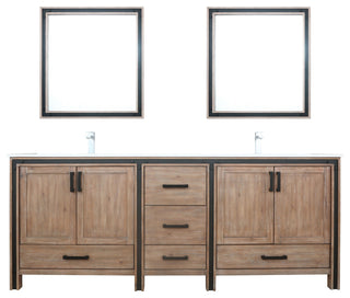 Ziva 84 Barnwood DB Vanity, Cultured Marble Top, Square Sink, 34 Mirrors, Faucet