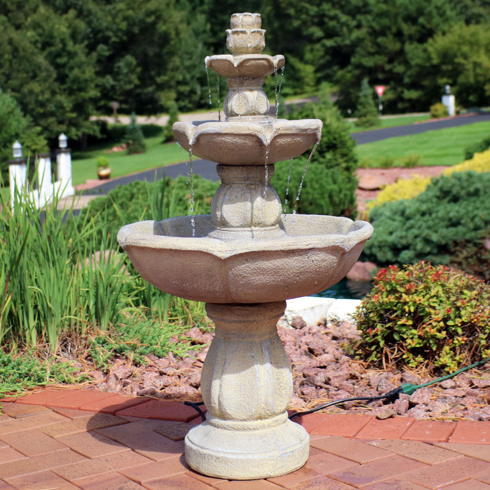 Sunnydaze Birds' Delight Outdoor Garden Water Fountain Bird Bath, 35"
