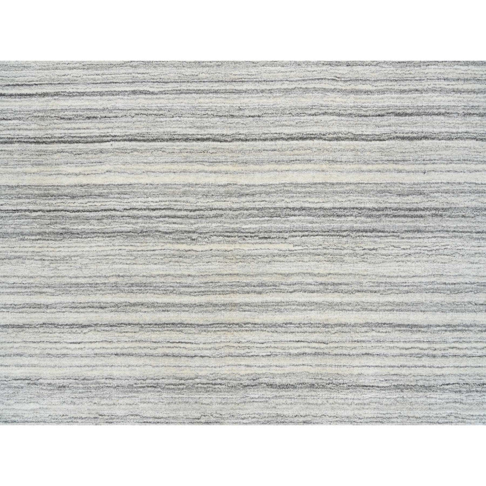 Gray, Hand Loomed, Undyed Natural Wool Modern Design Round Rug, 6'0"x6'0"