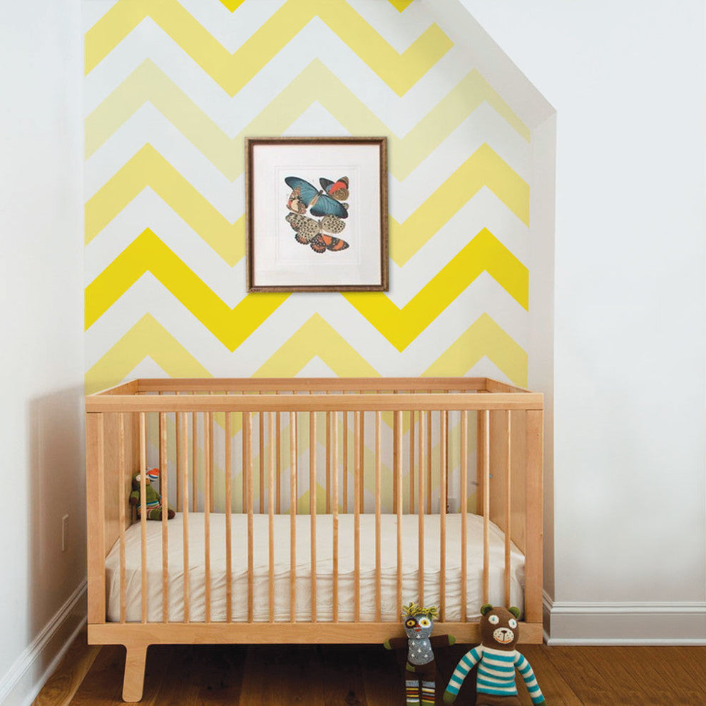 Chevron Peel and Stick Vinyl Wallpaper, Yellow, 24" X 60"