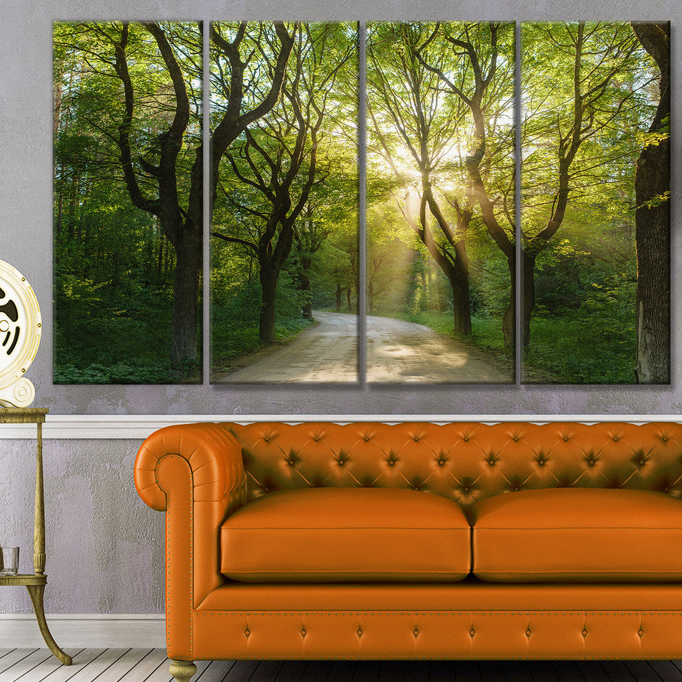 Evening in Green Forest, Landscape Canvas Art Print, 48"x28", 4 Panels