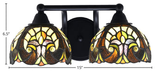 Paramount 2-Light Bath Bar, Matte Black, 7" Ivory Cypress Art Glass