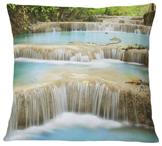 Blue Erawan Waterfall Landscape Photography Throw Pillow, 18"x18"