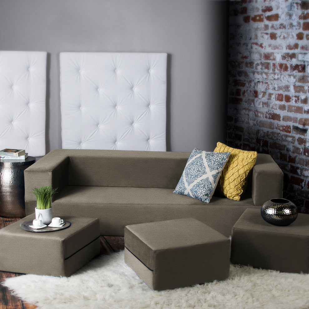 Zipline Convertible Sleeper Sofa With 3 Ottomans, 3-Piece Set, Mocha
