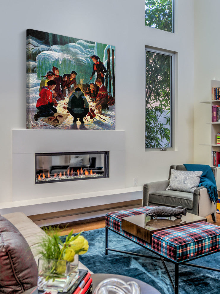 "Apres Ski Bonfire" Painting Print on Canvas by John Clymer