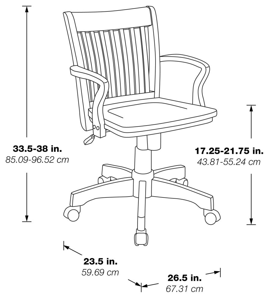 Deluxe Wood Bankers Chair with Black Vinyl Padded Seat in Fruit Brown Wood