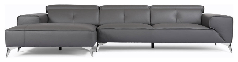 Raj Grey Reclining Leather Sectional, Left Chaise